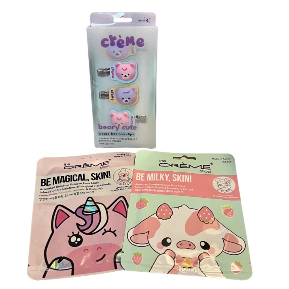 The Crème Shop Beary Cute Hair Clips and Skincare Mask Set - Pink